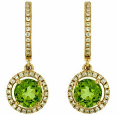 2.11CT DIAMOND & AAA PERIDOT 14KT YELLOW GOLD 3D ROUND HALO LEVERBACK EARRINGS