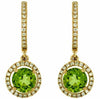 2.11CT DIAMOND & AAA PERIDOT 14KT YELLOW GOLD 3D ROUND HALO LEVERBACK EARRINGS