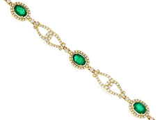 3.94CT DIAMOND & AAA EMERALD 14KT YELLOW GOLD INFINITY LOVE KNOT TENNIS BRACELET