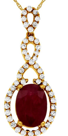 1.51CT DIAMOND & AAA RUBY 14K YELLOW GOLD OVAL & ROUND INFINITY FLOATING PENDANT