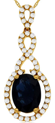 1.73CT DIAMOND & AAA SAPPHIRE 14KT YELLOW GOLD 3D OVAL & ROUND FLOATING PENDANT