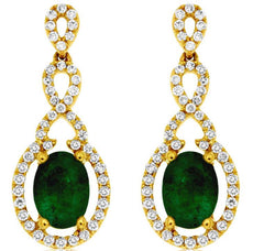 1.82CT DIAMOND & EMERALD 14KT YELLOW GOLD OVAL & ROUND INFINITY HANGING EARRINGS