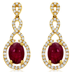 2.22CT DIAMOND & AAA RUBY 14K YELLOW GOLD OVAL & ROUND INFINITY HANGING EARRINGS