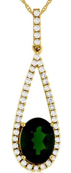 1.53CT DIAMOND & AAA RUSSALITE 14KT YELLOW GOLD 3D OVAL & ROUND FLOATING PENDANT