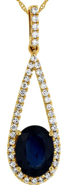 1.70CT DIAMOND & AAA SAPPHIRE 14KT YELLOW GOLD 3D OVAL & ROUND FLOATING PENDANT