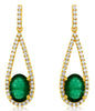 1.75CT DIAMOND & AAA EMERALD 14KT YELLOW GOLD 3D OVAL & ROUND HANGING EARRINGS