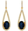 2.35CT DIAMOND & AAA SAPPHIRE 14KT YELLOW GOLD 3D OVAL & ROUND HANGING EARRINGS