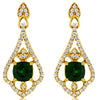 1.58CT DIAMOND & AAA RUSSALITE 14KT YELLOW GOLD CUSHION & ROUND HANGING EARRINGS