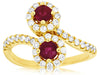 1.02CT DIAMOND & AAA RUBY 14KT YELLOW GOLD DOUBLE FLOWER CRISS CROSS LOVE RING