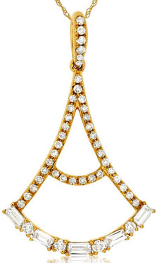 .38CT DIAMOND 14KT YELLOW GOLD ROUND & BAGUETTE TRIANGULAR SEMI CIRCLE PENDANT