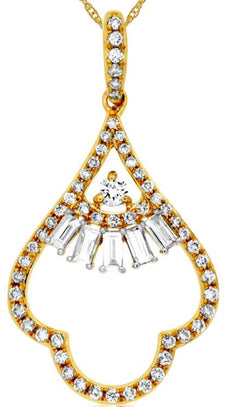 .41CT DIAMOND 14K YELLOW GOLD ROUND & BAGUETTE SEMI FLOWER LOVE FLOATING PENDANT