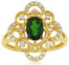 1.17CT DIAMOND & AAA RUSSALITE 14KT YELLOW GOLD OVAL OPEN FILIGREE FLOWER RING