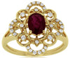 1.12CT DIAMOND & AAA RUBY 14K YELLOW GOLD OVAL & ROUND FLOWER FILIGREE LOVE RING