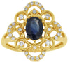 1.2CT DIAMOND & AAA SAPPHIRE 14K YELLOW GOLD OVAL & ROUND OPEN FILIGREE FUN RING