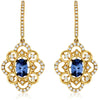 1.45CT DIAMOND AAA TANZANITE 14K YELLOW GOLD OVAL OPEN FILIGREE HANGING EARRINGS