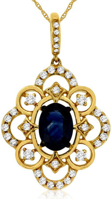 1.24CT DIAMOND & AAA SAPPHIRE 14KT YELLOW GOLD 3D OVAL FLOWER FLOATING PENDANT