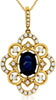 1.24CT DIAMOND & AAA SAPPHIRE 14KT YELLOW GOLD 3D OVAL FLOWER FLOATING PENDANT