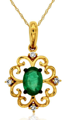 .48CT DIAMOND & AAA EMERALD 14KT YELLOW GOLD 3D OVAL & ROUND MULTI HEART PENDANT