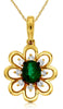 .44CT DIAMOND & AAA EMERALD 14KT YELLOW GOLD 3D OVAL & ROUND OPEN FLOWER PENDANT