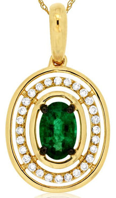 .51CT DIAMOND & AAA EMERALD 14KT YELLOW GOLD 3D OVAL & ROUND FLOATING PENDANT