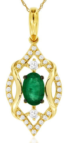 .56CT DIAMOND & AAA EMERALD 14KT YELLOW GOLD 3D MARQUISE SHAPE FLOATING PENDANT
