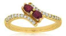 .60CT DIAMOND & AAA RUBY 14KT YELLOW GOLD OVAL & ROUND 2 STONE CRISS CROSS RING
