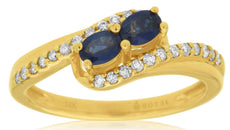 .65CT DIAMOND & AAA SAPPHIRE 14KT YELLOW GOLD 3D OVAL & ROUND DIAGONAL LOVE RING