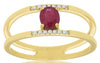 0.45CT DIAMOND & AAA RUBY 14KT YELLOW GOLD 3D OVAL & ROUND DOUBLE BAR LOVE RING