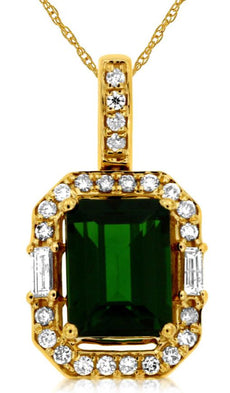 1.57CT DIAMOND & AAA RUSSALITE 14KT YELLOW GOLD 3D EMERALD CUT OCTAGON PENDANT