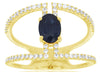 1.35CT DIAMOND & AAA SAPPHIRE 14KT YELLOW GOLD OVAL & ROUND DOUBLE BAR FUN RING
