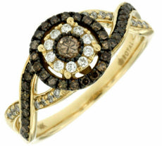 .52CT WHITE & CHOCOLATE FANCY DIAMOND 14K YELLOW GOLD DOUBLE HALO INFINITY RING