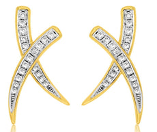 ESTATE .30CT DIAMOND 14KT YELLOW GOLD 3D CLASSIC X LOVE STUD EARRINGS