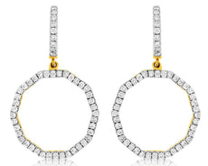 ESTATE .90CT DIAMOND 14KT YELLOW GOLD 3D OCTAGON CIRCLE OF LIFE HANGING EARRINGS