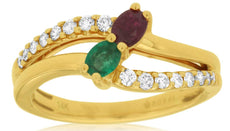0.60CT DIAMOND & AAA RUBY & AAA EMERALD 14KT YELLOW GOLD OVAL & ROUND LOVE RING