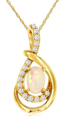 0.43CT DIAMOND & AAA OPAL 14K YELLOW GOLD OVAL & ROUND TEAR DROP FLOATING PENDANT
