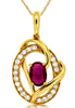 .73CT DIAMOND & AAA RUBY 14K YELLOW GOLD OVAL & ROUND LOVE KNOT FLOATING PENDANT