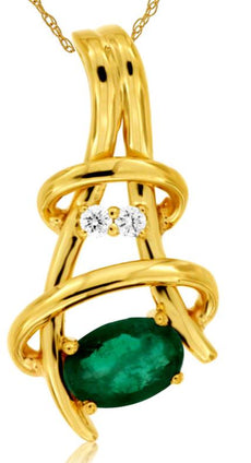 .47CT DIAMOND & AAA EMERALD 14KT YELLOW GOLD OVAL & ROUND FUN FLOATING PENDANT
