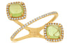 2.45CT DIAMOND & AAA PERIDOT 14KT YELLOW GOLD CUSHION & ROUND CRISS CROSS RING