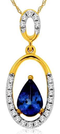 .52CT DIAMOND & AAA TANZANITE 14KT YELLOW GOLD DOUBLE OVAL FUN FLOATING PENDANT