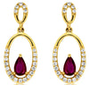 ESTATE .64CT DIAMOND & AAA RUBY 14K YELLOW GOLD PEAR SHAPE OVAL HANGING EARRINGS
