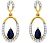 .75CT DIAMOND & AAA SAPPHIRE 14K YELLOW GOLD ROUND & PEAR SHAPE HANGING EARRINGS