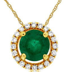 .53CT DIAMOND & AAA EMERALD 14KT YELLOW GOLD CLASSIC ROUND HALO FLOATING PENDANT