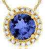.58CT DIAMOND & AAA TANZANITE 14KT YELLOW GOLD 3D ROUND HALO FLOATING PENDANT