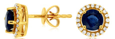 1.25CT DIAMOND & AAA SAPPHIRE 14KT YELLOW GOLD CLASSIC ROUND HALO STUD EARRINGS