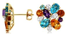 4.17CT DIAMOND & AAA MULTI GEM 14KT YELLOW GOLD MULTI SHAPE FLOWER STUD EARRINGS