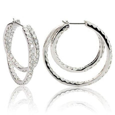 ESTATE EXTRA LARGE 8.95CT DIAMOND 18KT WHITE GOLD 3D INSIDE OUT HOOP EARRINGS