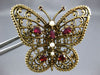 ANTIQUE LARGE 1.26CT AAA GARNET & PEARL 14KT YELLOW GOLD 3D BUTTERFLY BROOCH PIN