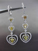 ESTATE LARGE 1.86CT WHITE & YELLOW DIAMOND 18KT 2 TONE GOLD HEART DROP EARRINGS