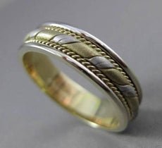 ESTATE 14KT WHITE & YELLOW GOLD HANDCRAFTED ROPE WEDDING BAND RING 6mm #23187