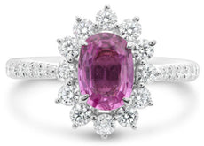 2.13CT DIAMOND & AAA PINK SAPPHIRE 18KT WHITE GOLD OVAL FLOWER ENGAGEMENT RING